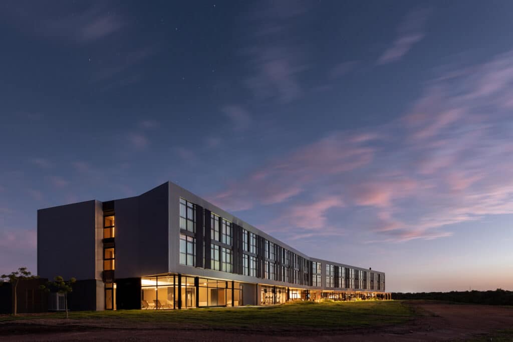 a building with many windows