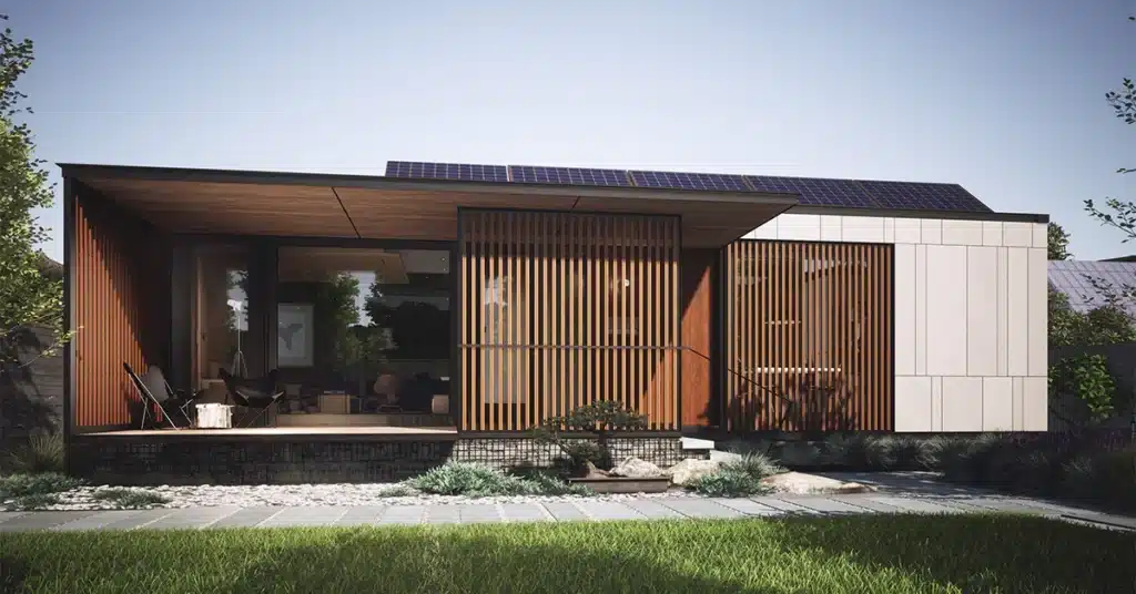 a house with solar panels on the front