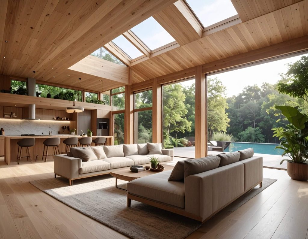 Spacious, wooden interior with large windows - a