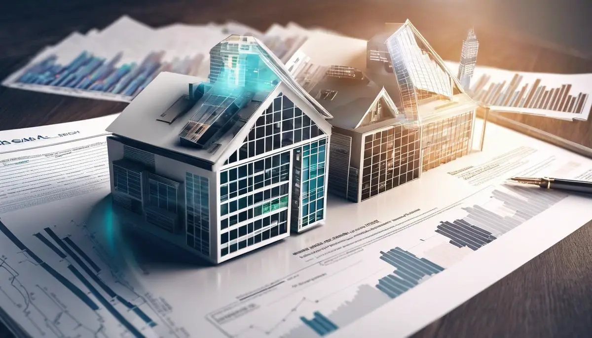 Image of a real estate market with buildings and charts, symbolizing the text about panic selling in the real estate market